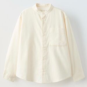 Zara 11-12 boys cotton flannel twill button down ivory white So soft! Collarless